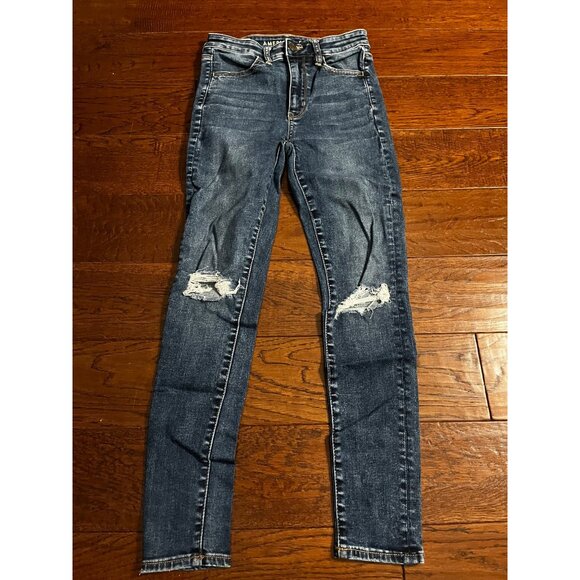 American Eagle Women’s super high rise leggings skinny Jeans Blue sz 2 Short - Picture 2 of 9